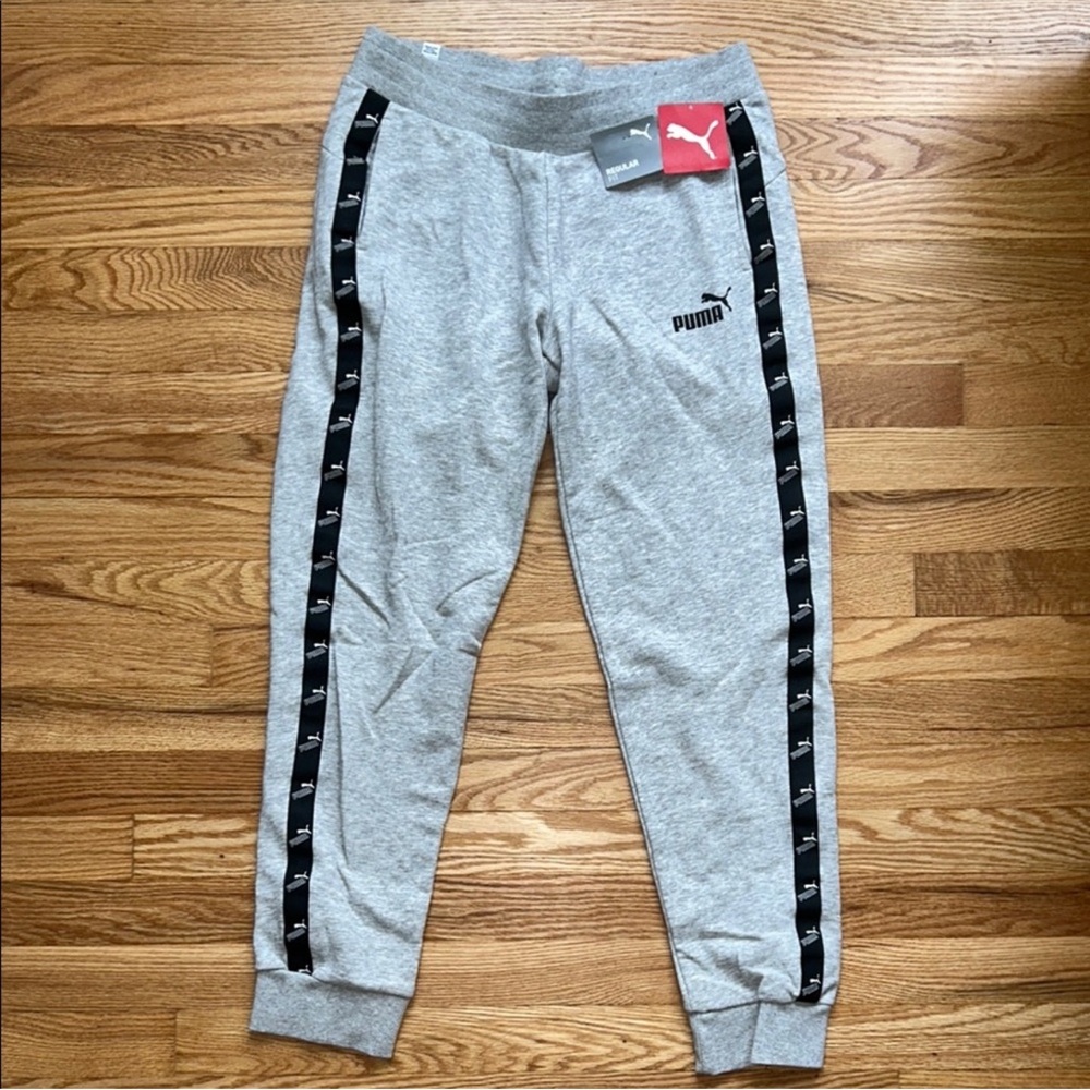 Puma Light Gray Joggers with Black Side Stripes